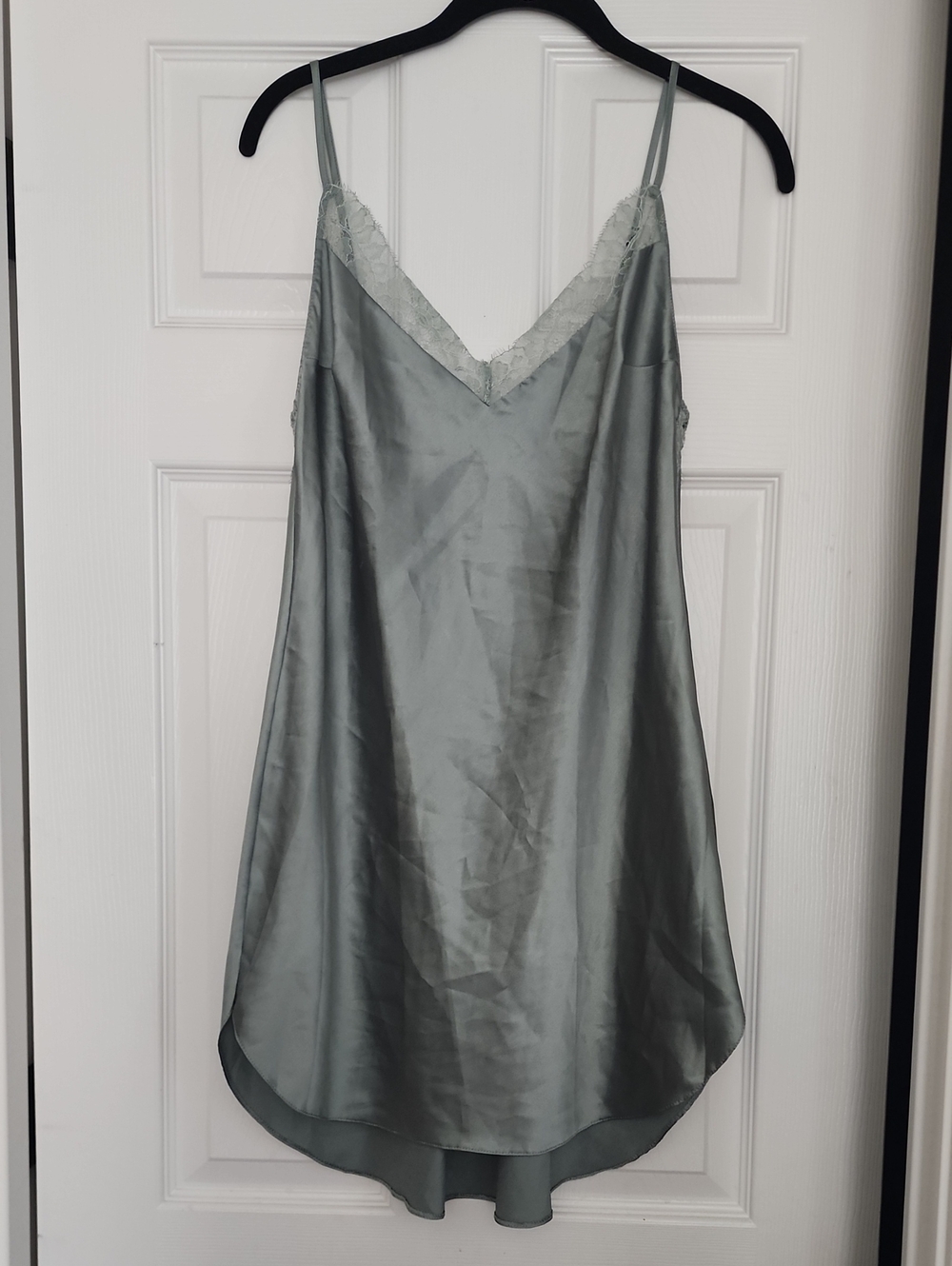 VS Silky Lace-Trim Slip Dress - Sage Green Size M